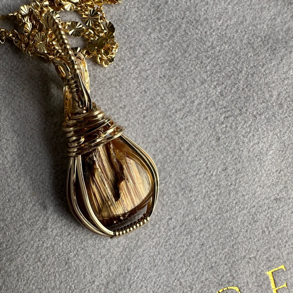 14k Gold Fill Rutilated Quartz Healing Stone Necklace Pendant - Picture 10 of 14